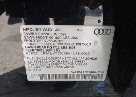 2024 Audi Q8 E-Tron S Line Prestige Quattro from USA, damaged, VIN WA1DAAGE3RB042745